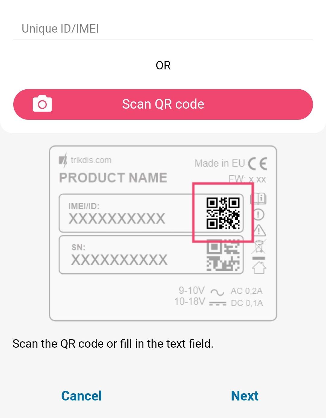Enter the device\\'s unique identifier